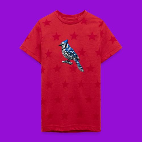 Silver Blue Jay on Perch - Kid's 5 Star Print T-Shirt