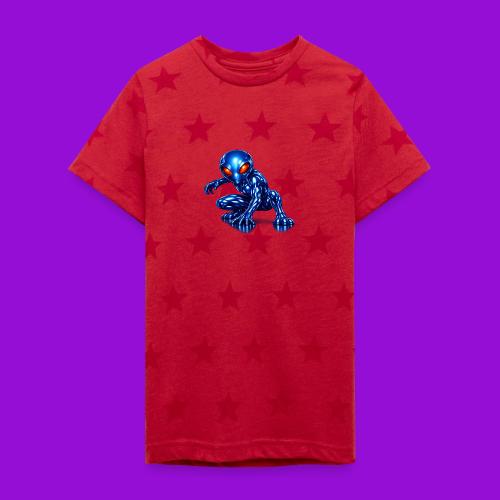 Blue Alien Crouch - Kid's 5 Star Print T-Shirt