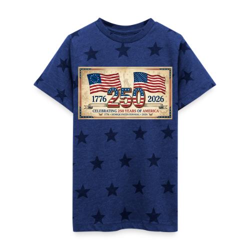 USA 250th Anniversary Flags Emblem - Kid's 5 Star Print T-Shirt