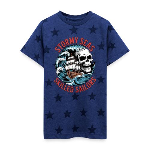 Stormy Seas Skull Pirate Ship Nautical Ocean Waves - Kid's 5 Star Print T-Shirt