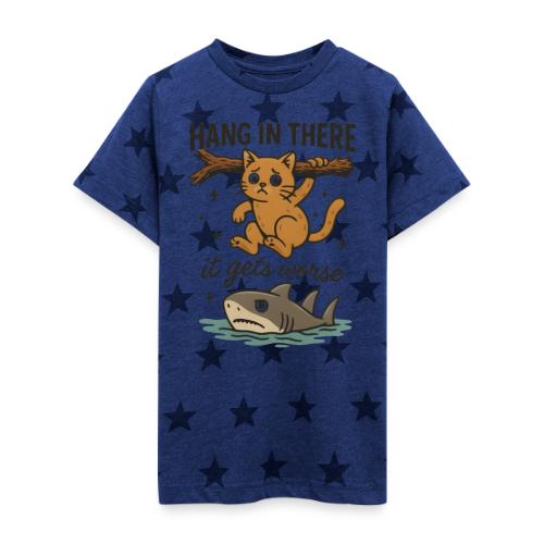 Funny Hang in There, It Gets Worse Cat and Shark - Kid's 5 Star Print T-Shirt