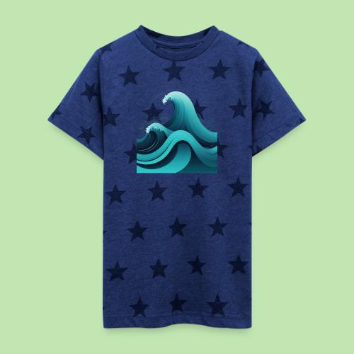 Dynamic Ocean Wave Illustration - Kid's 5 Star Print T-Shirt