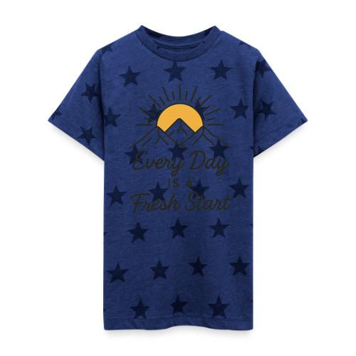 Inspirational Mountain Sunrise Motif - Kid's 5 Star Print T-Shirt