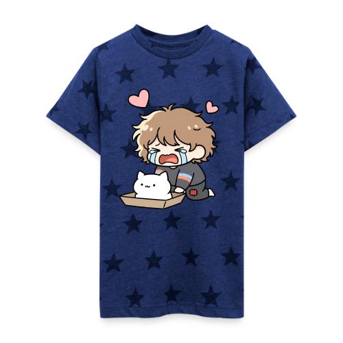 Crying Chibi Boy with Stray Cat - Kid's 5 Star Print T-Shirt