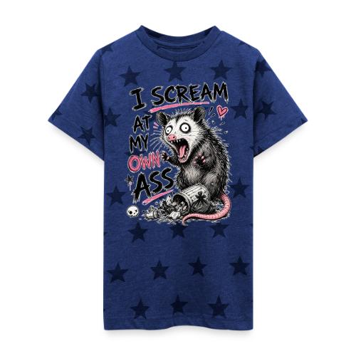 Funny Opossum Screaming Graphic Tee - Kid's 5 Star Print T-Shirt