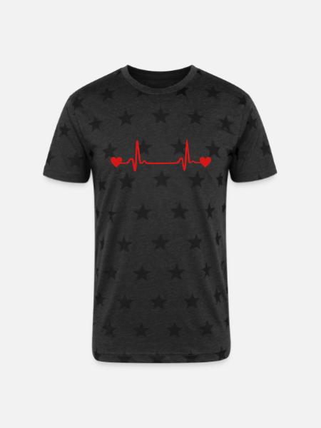 Heartbeat, EKG, ECG, Heart - Unisex Adult Star Printed T-Shirt - charcoal star