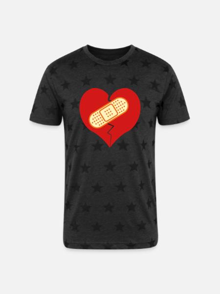 broken heart with bandaid - Unisex Adult Star Printed T-Shirt - charcoal star