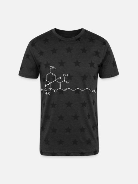 THC Cannabis Weed Chemical Symbol Science Geeky - Unisex Adult Star Printed T-Shirt - charcoal star 