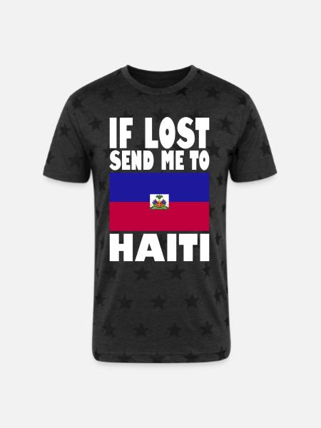 Haiti Flag Saying - Unisex Adult Star Printed T-Shirt - charcoal star