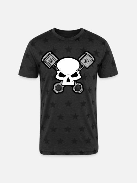 Skull and Pistons - Unisex Adult Star Printed T-Shirt - charcoal star