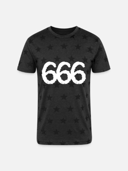 666 symbol number white - Unisex Adult Star Printed T-Shirt - charcoal star
