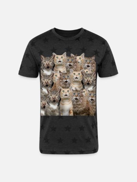 Surprised cats - Unisex Adult Star Printed T-Shirt - charcoal star