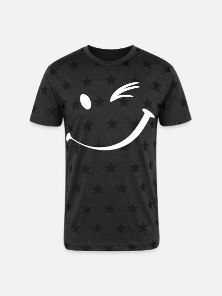 Winking face, Wink smile - Unisex Adult Star Printed T-Shirt - charcoal star