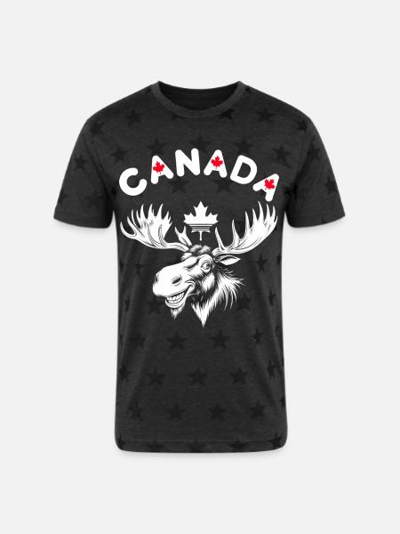Canadian Moose with Maple Leaf Emblem - Unisex Adult Star Printed T-Shirt - charcoal star 
