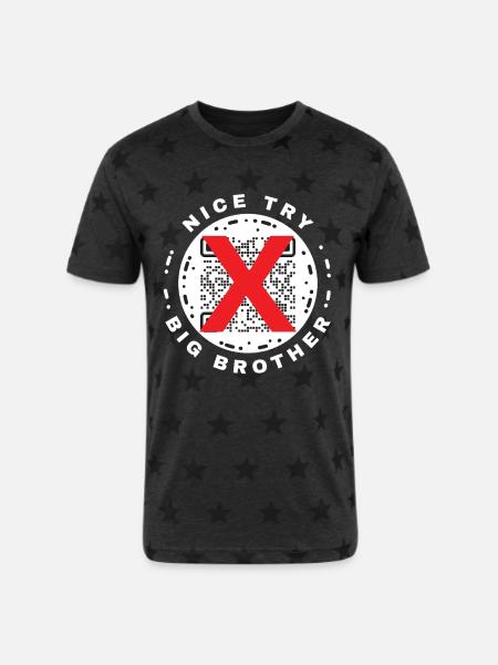 Nice Try Big Brother Privacy QR Code Design - Unisex Adult Star Printed T-Shirt - charcoal star 