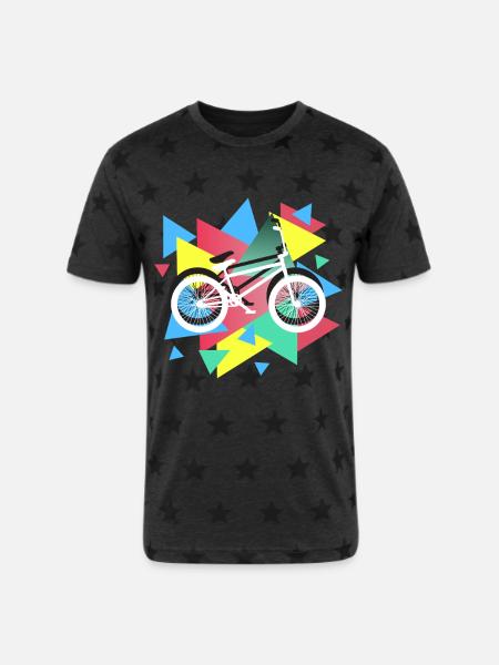 BMX Biking Geometric - Unisex Adult Star Printed T-Shirt - charcoal star