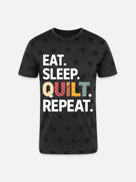 Eat Sleep Quilt Repeat - Unisex Adult Star Printed T-Shirt - charcoal star