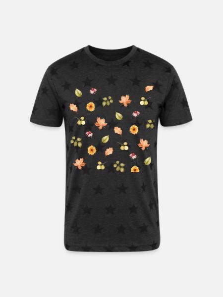 Autumn Meadow Floral Scatter - Unisex Adult Star Printed T-Shirt - charcoal star 