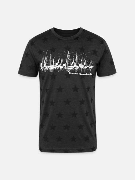 Nantucket, Massachusetts - Unisex Adult Star Printed T-Shirt - charcoal star
