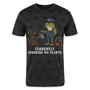 Cute Cottagecore Frog Tee – Garden Humor Plant Lov - Unisex Adult Star Printed T-Shirt - charcoal star  - Front
