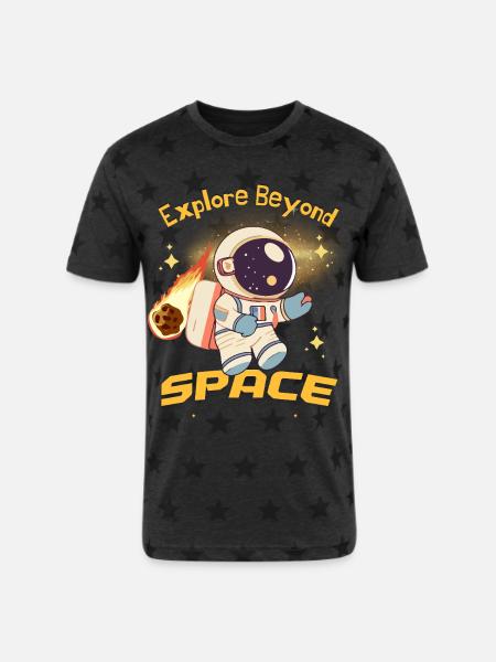 Explore the Space - Unisex Adult Star Printed T-Shirt - charcoal star
