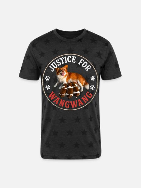 Justice For Wangwang Dog - Unisex Adult Star Printed T-Shirt - charcoal star 