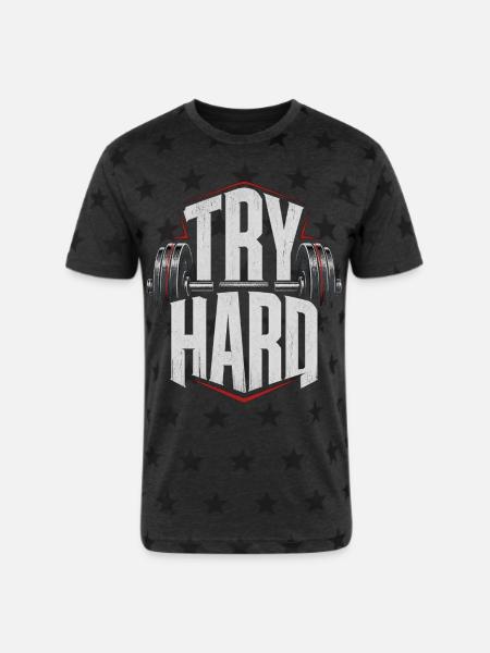 Try Hard Gym Anthem - Unisex Adult Star Printed T-Shirt - charcoal star 