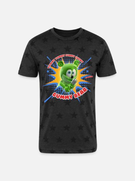 Funny Lucky Gummy Bear - Unisex Adult Star Printed T-Shirt - charcoal star 