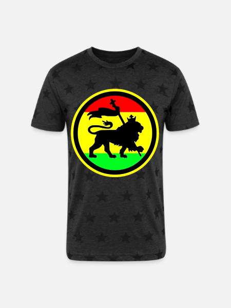 Rasta Lion - Unisex Adult Star Printed T-Shirt - charcoal star 