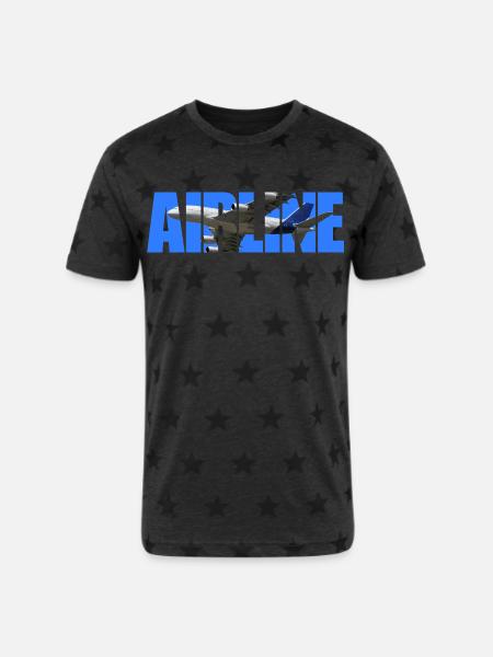 Airline Bold Cutout Jet Art - Unisex Adult Star Printed T-Shirt - charcoal star