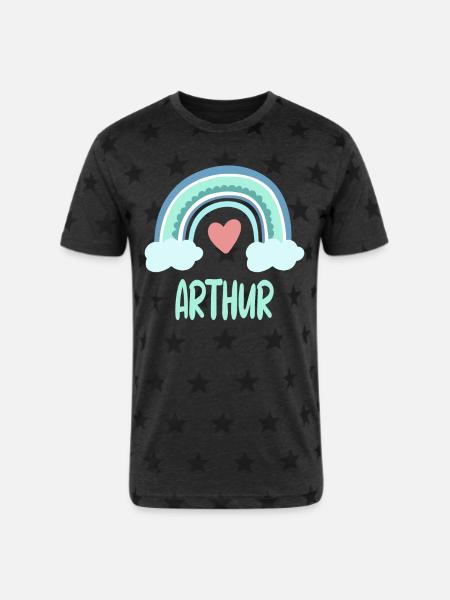 Arthur Name Rainbow Baby - Unisex Adult Star Printed T-Shirt - charcoal star