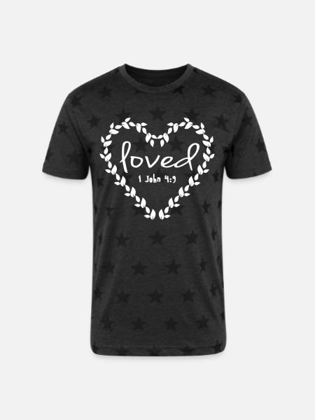 Loved Religious - Unisex Adult Star Printed T-Shirt - charcoal star