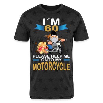 Funny Biker Gift – I’m 60 Help Me on My Motorcycle - Unisex Adult Star Printed T-Shirt - charcoal star  - Front