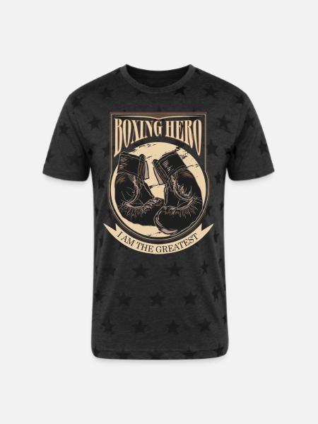 Boxing Hero - i am the greatest - Unisex Adult Star Printed T-Shirt - charcoal star 