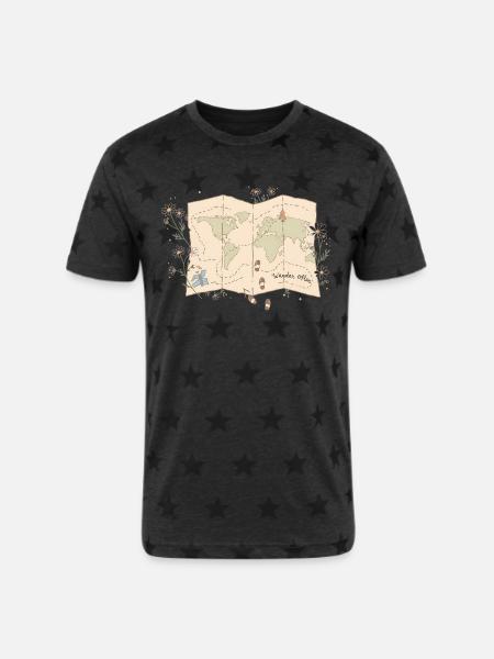 Wander Often Map - Unisex Adult Star Printed T-Shirt - charcoal star