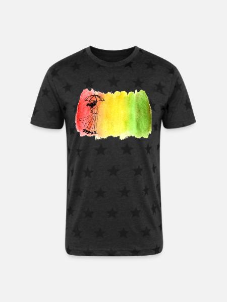Girl with Umbrella - Unisex Adult Star Printed T-Shirt - charcoal star 
