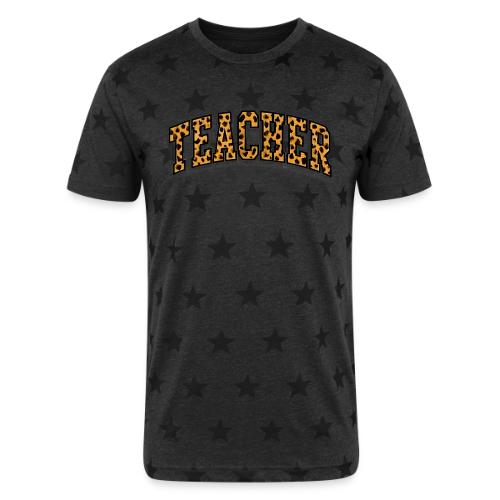 Leopard Print Teacher Typography - Unisex Adult Star Printed T-Shirt