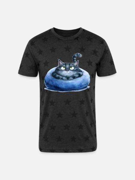 Funny Cat - Unisex Adult Star Printed T-Shirt - charcoal star