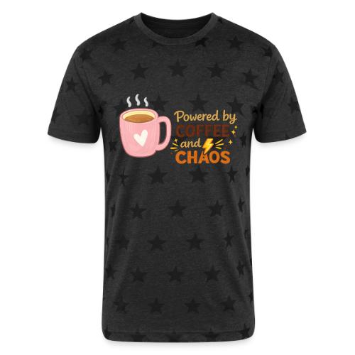 Powered by Coffee and Chaos - Unisex Adult Star Printed T-Shirt