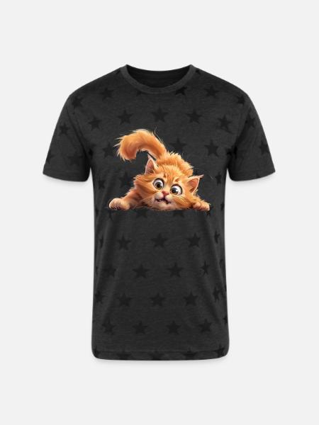 Funny Cat - Unisex Adult Star Printed T-Shirt - charcoal star