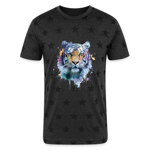 Splash-Art Tiger Face - Unisex Adult Star Printed T-Shirt