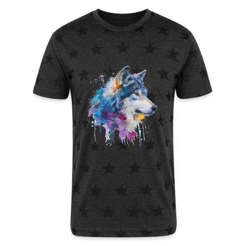 Splash-Art Wolf Head - Unisex Adult Star Printed T-Shirt