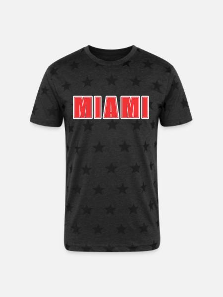 MIAMI RED Theme - Unisex Adult Star Printed T-Shirt - charcoal star