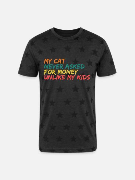 Retro Feline Philosophy - Unisex Adult Star Printed T-Shirt - charcoal star