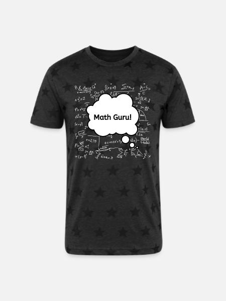 Math Guru Chalkboard - Unisex Adult Star Printed T-Shirt - charcoal star