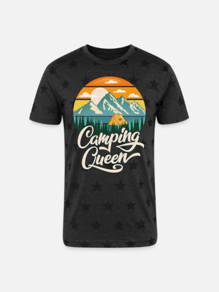 Camping Queen - Unisex Adult Star Printed T-Shirt - charcoal star