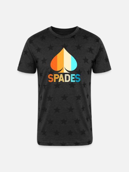 Spades Card Game Player - Unisex Adult Star Printed T-Shirt - charcoal star 