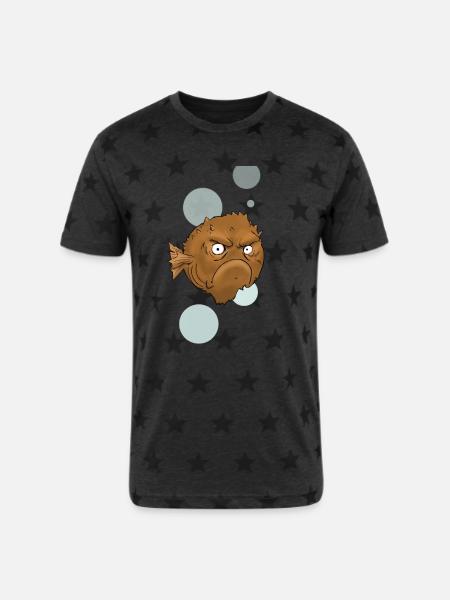 Grouchy Fish - Unisex Adult Star Printed T-Shirt - charcoal star