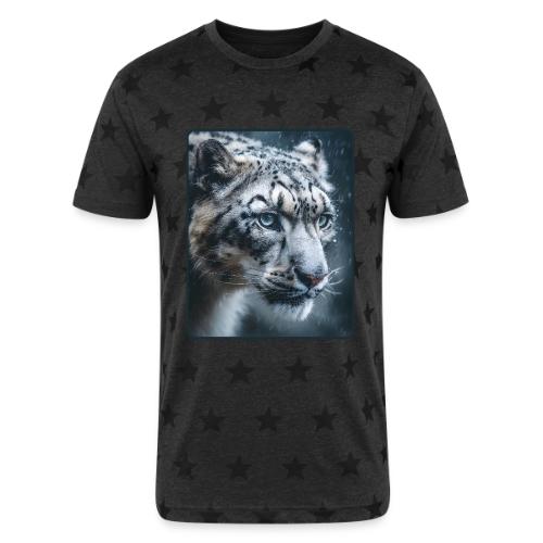 Snow Leopard Blue Eyes Design - Unisex Adult Star Printed T-Shirt