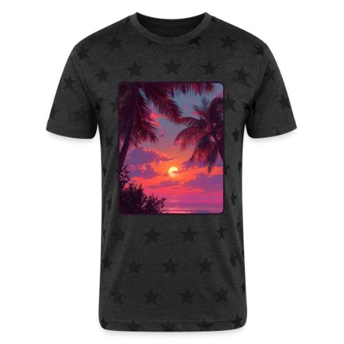 Tropical Sunset Palm Silhouette Design - Unisex Adult Star Printed T-Shirt